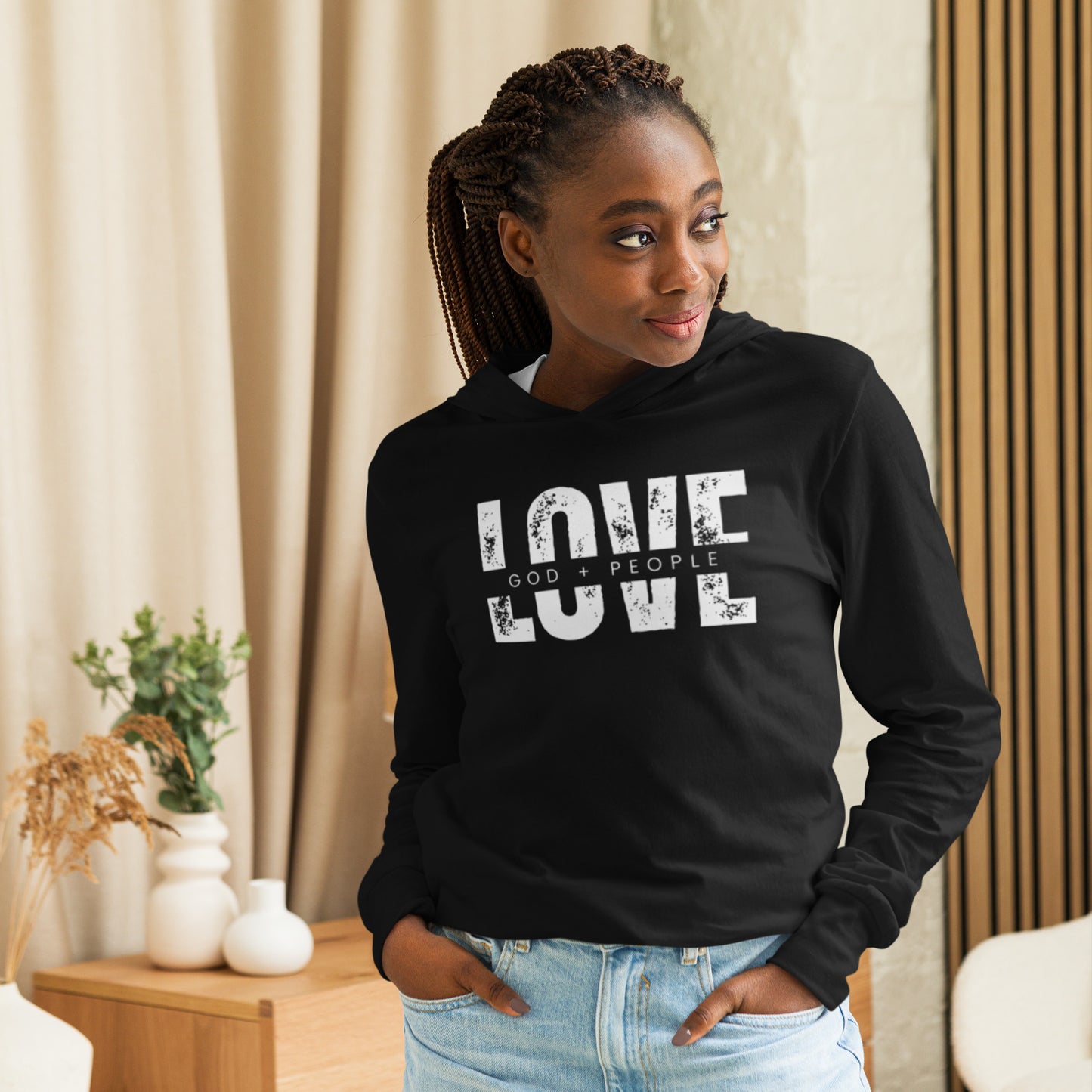 Love God + People Hooded long-sleeve tee